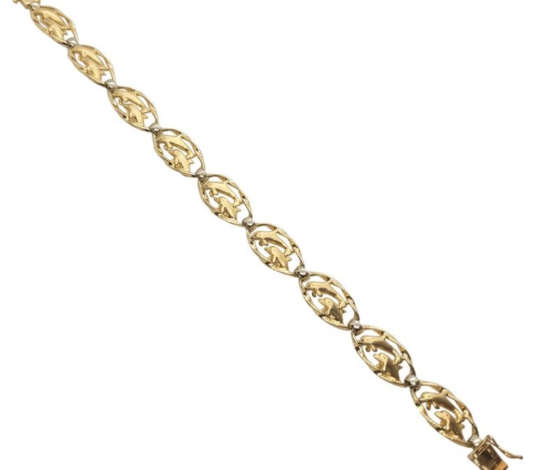 14kt Two Tone Gold Dolphin Bracelet, 11.2 Grams, Safety