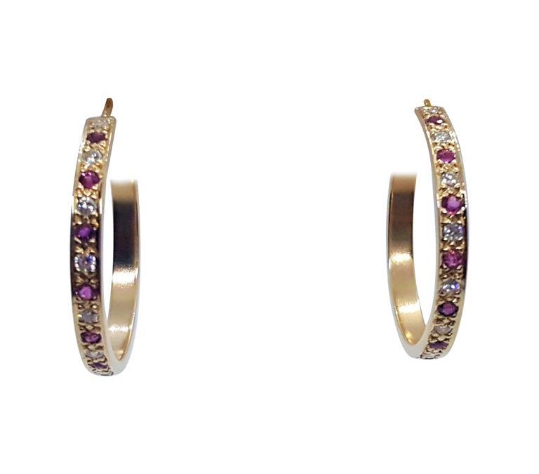 14kt Yellow Gold .15cttw Diamond .20ct Ruby Hoops Friction Posts