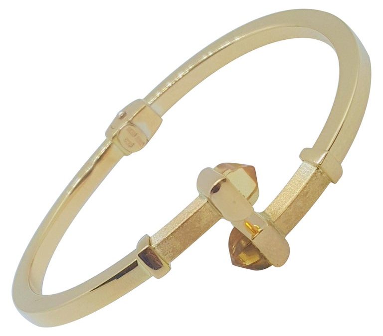 18kt Yellow Gold Citrine Hinged Bracelet, Italian Made, Designer OTC