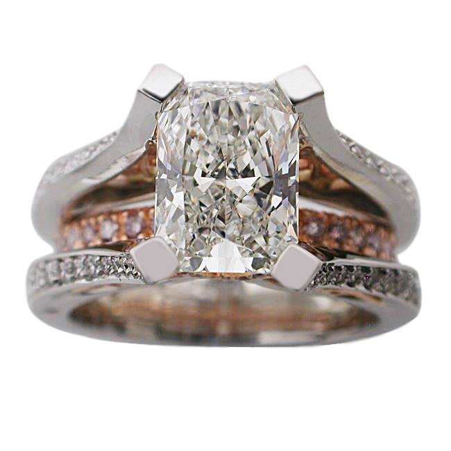Platinum & 18kt Rose Gold Radiant Cut Diamond Ring