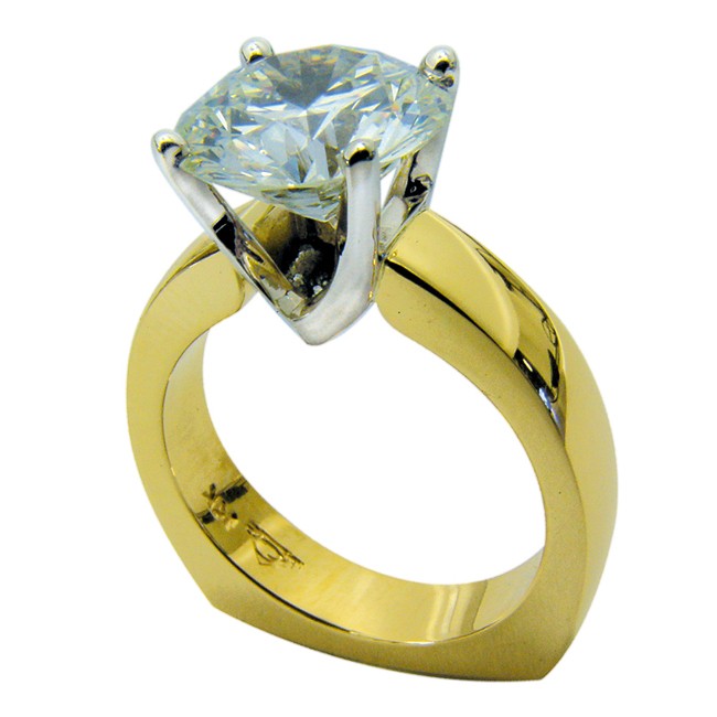 18kt Yellow Gold & Platinum Round Brilliant Diamond Heavy Solitaire Ring